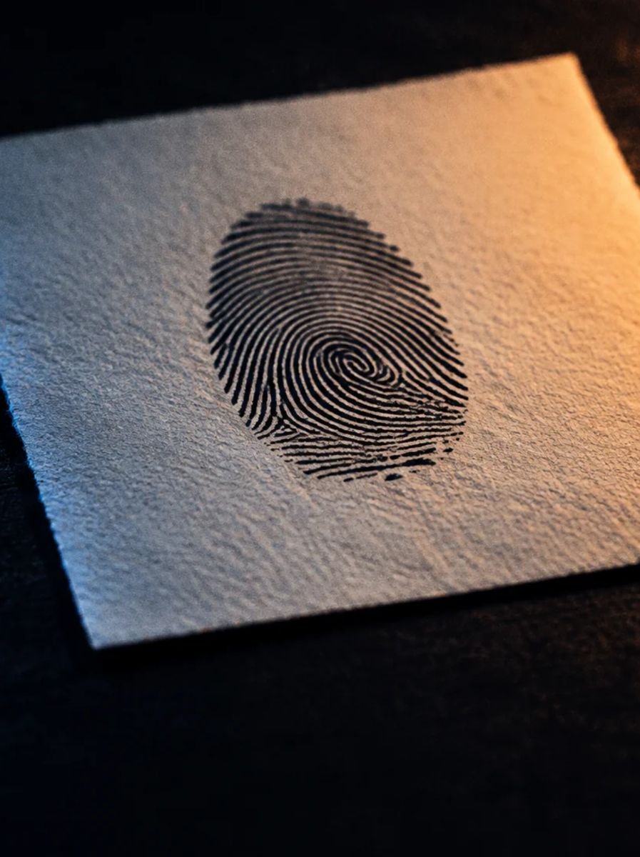 Un'impronta digitale d'inchiostro su un foglio di carta